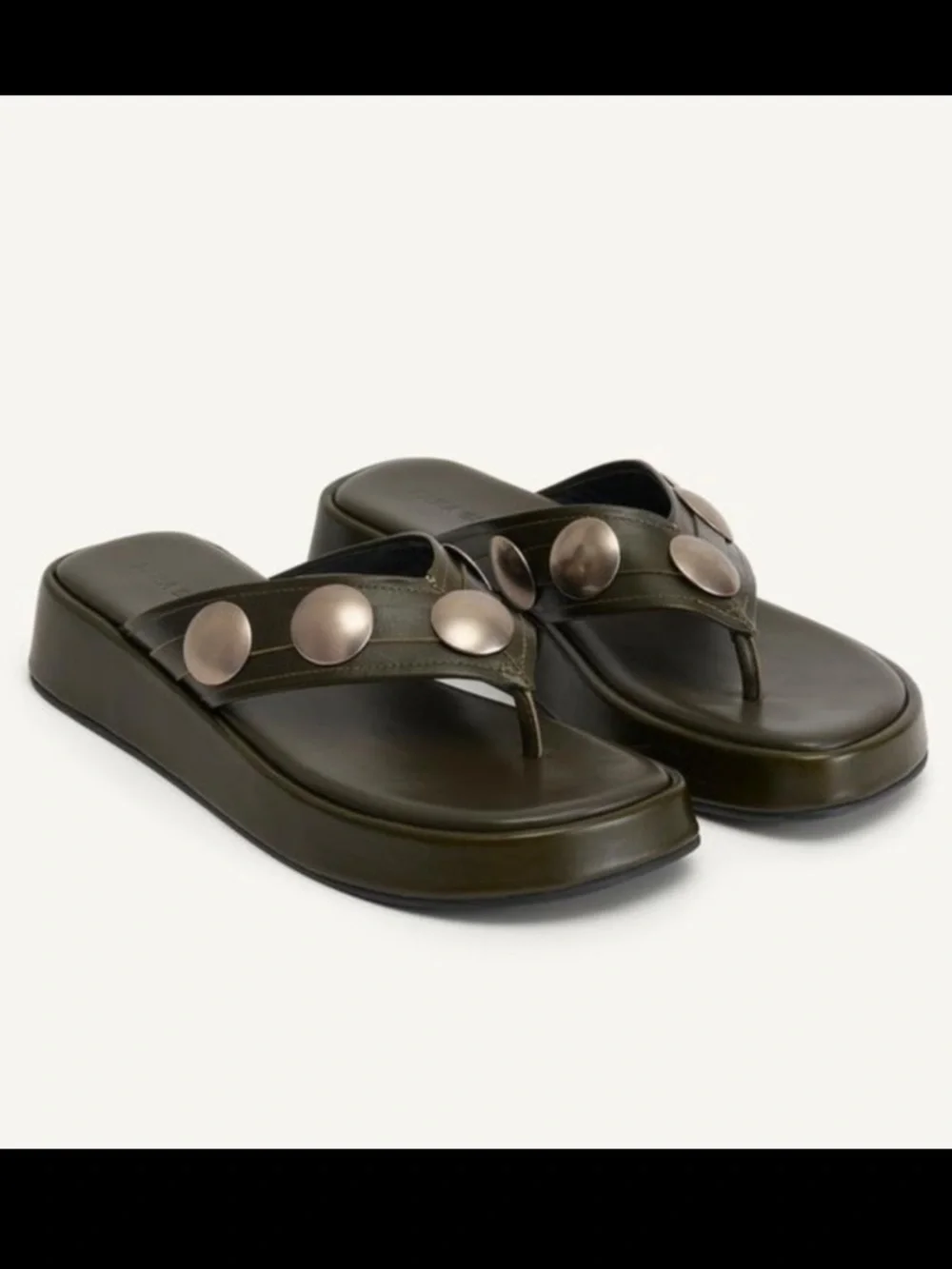 Zara Platform Thong Sandals with Stud Accents - Picture 1 of 6